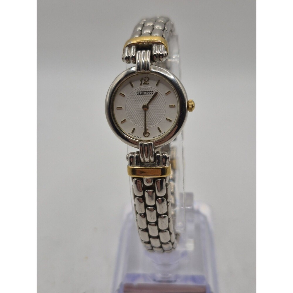 SEIKO White Dial Stainless Steel Ladies' Watch V400-1409. New Battery. 6.75"